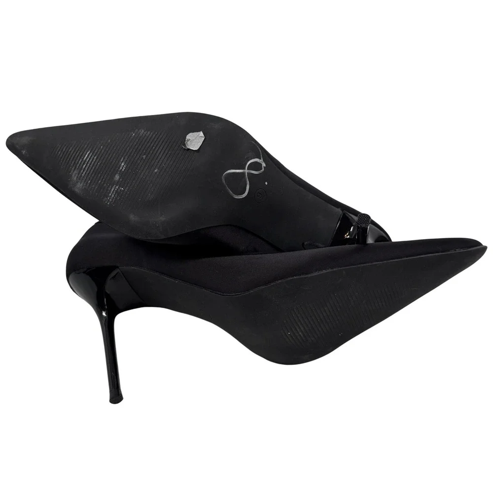 Sugar Thrillz Black‎ Satin Pointed Toe Mary Jane Stiletto Heels Size 9M